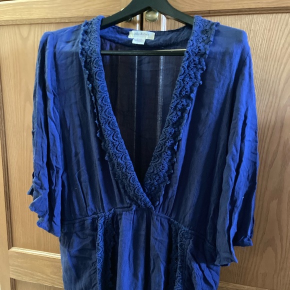LUCKY & COCO Romper Rich blue with beautiful lace trim. Deep V neckline. - Picture 1 of 7